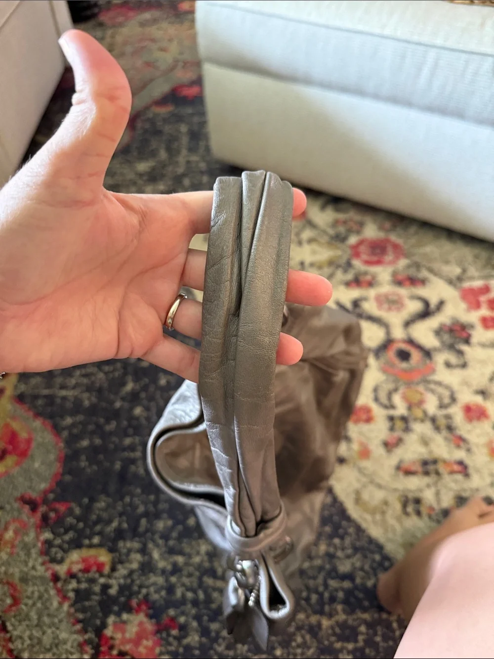 COACH Metallic Gray Leather Shoulder Bag